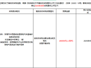 珠海市中西医结合医院2025年11月采购意向