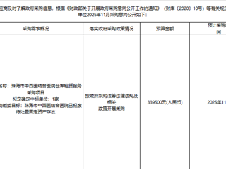 珠海市中西医结合医院2025年11月采购意向
