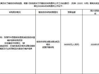 珠海市中西医结合医院2026年04月至2026年05月政府采购意向